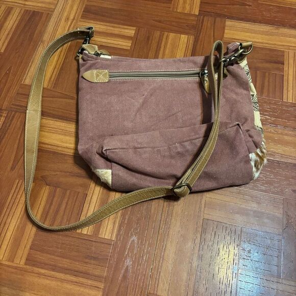 SixTease Cowhide Canvas Feather Crossbody Handmade Bag Pursr - Picture 4 of 6